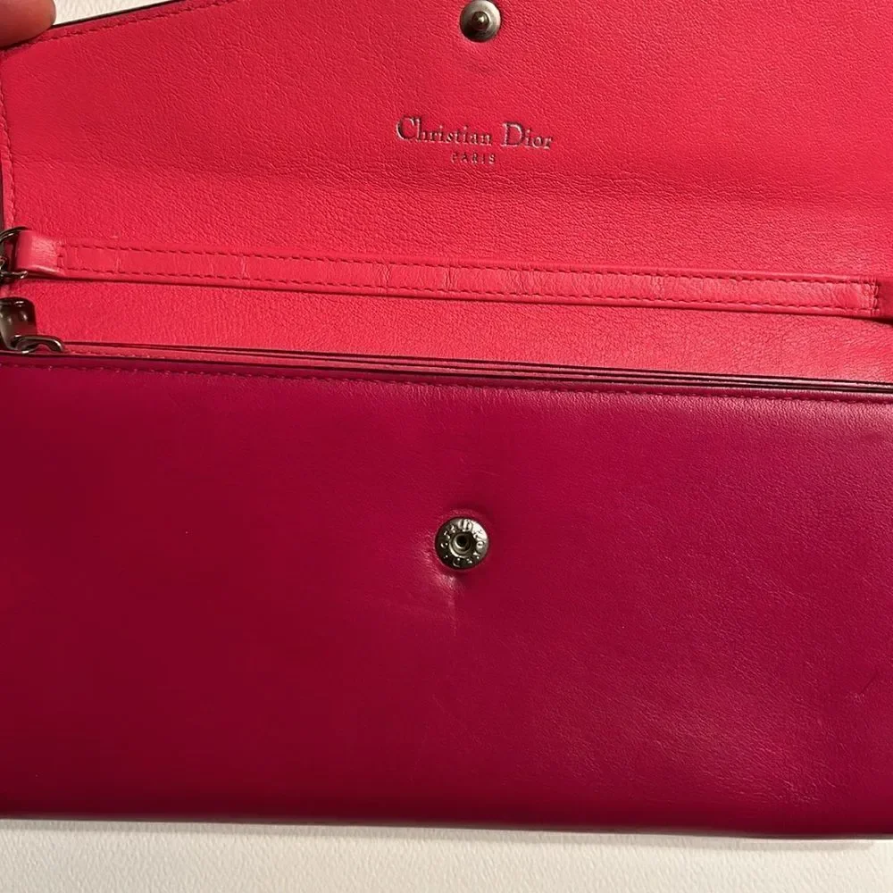 - Authentic Cristian Dior Leather Pink/Coral Wallet on a Chain